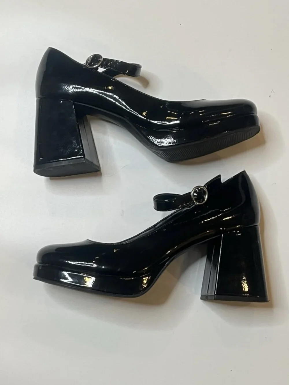Steve Madden Tiffany Black Platform Patent Leather Mary Janes Sz 9 Chunky Goth